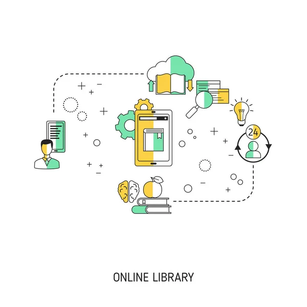 Conceito Biblioteca Online Ilustração Vetorial Para Site Aplicativo Banner Etc —  Vetores de Stock