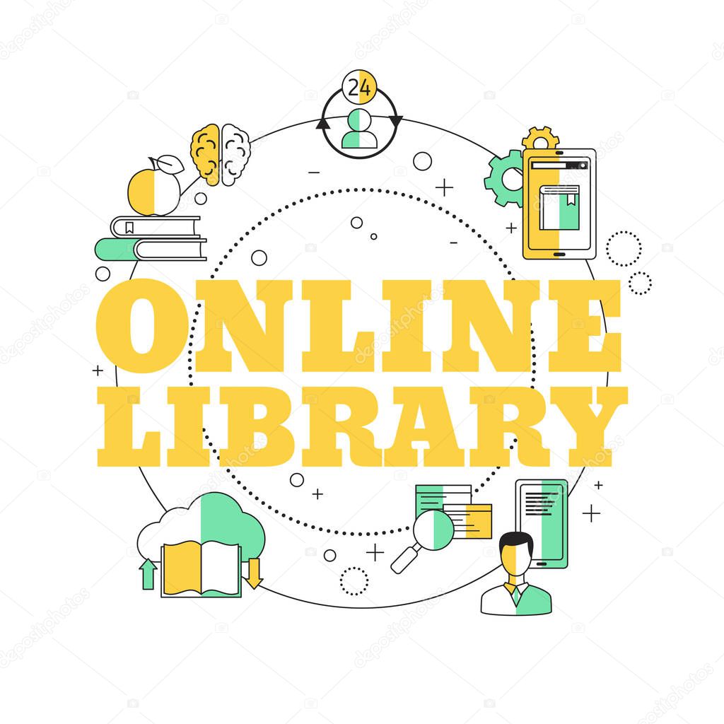 Online library concept. Vector illustration for website, app, banner, etc.