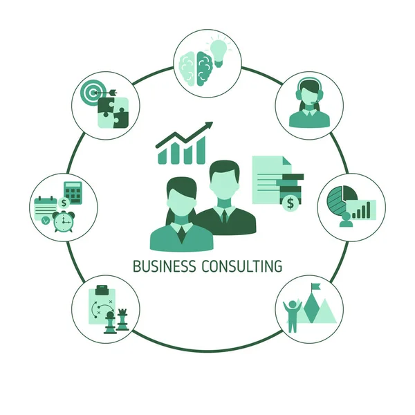 Business Consulting Concept Met Zakelijke Iconen Vectorillustratie — Stockvector