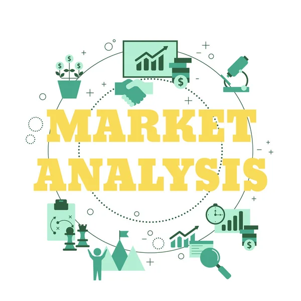 Conceito Análise Mercado Com Ícones Negócios Tecnologia Marketing Ilustração Vetorial —  Vetores de Stock