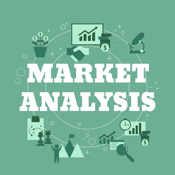 Conceito Análise Mercado Com Ícones Negócios Tecnologia Marketing Ilustração Vetorial —  Vetores de Stock