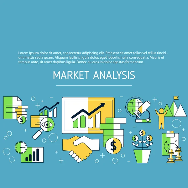 Marktanalyse Achtergrond Met Zakelijke Iconen Marketing Technologie Vectorillustratie — Stockvector