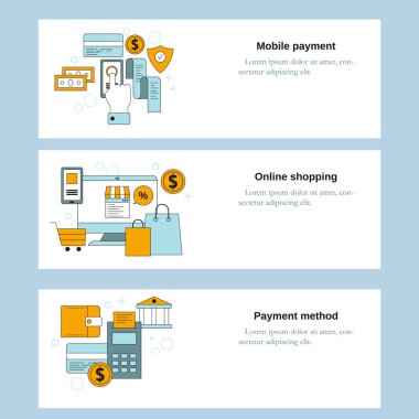 Mobil ödeme, online alışveriş, ödeme metodu kavramları. Web sitesi, mobil web sitesi, iniş sayfası için vektör şablonu, ui.