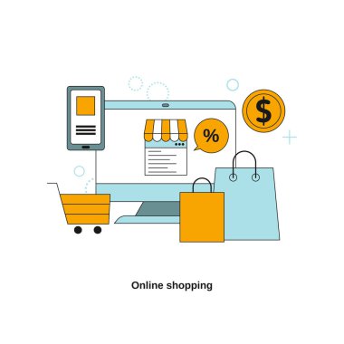 İnternetten alışveriş konsepti. Web sitesi, mobil web sitesi, iniş sayfası için vektör şablonu, ui.