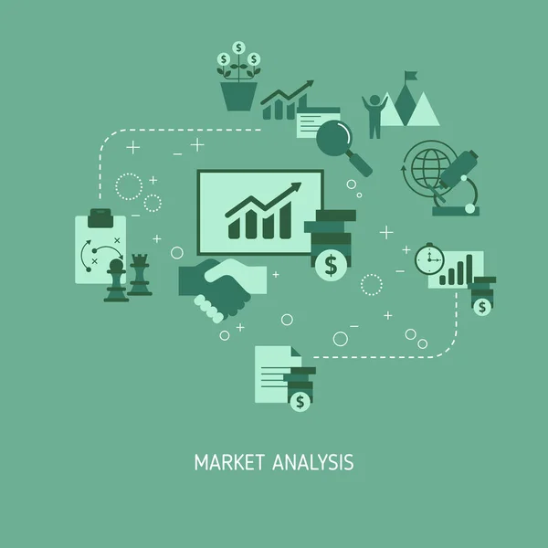 Marktanalysekonzept Mit Geschäftssymbolen Marketingtechnologie Vektorillustration — Stockvektor
