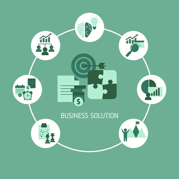 ビジネスソリューションのコンセプトはビジネスアイコンです 解決策と成功 戦略ベクトル図 — ストックベクタ