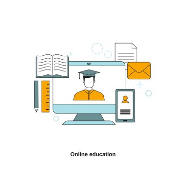 Çevrimiçi eğitim kavramı. Web sitesi, mobil web sitesi, iniş sayfası için vektör şablonu, ui.