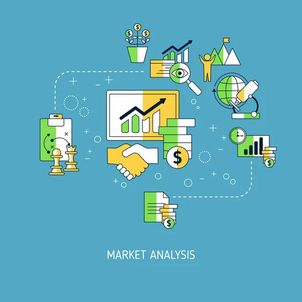 Concept Analyse Marché Avec Des Icônes Affaires Technologie Marketing Illustration — Image vectorielle