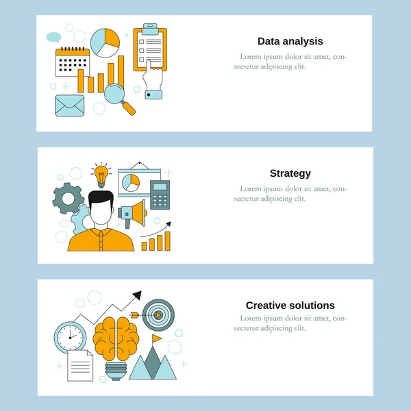 Analyse Des Données Stratégie Solutions Créatives Modèle Vectoriel Pour Site — Image vectorielle