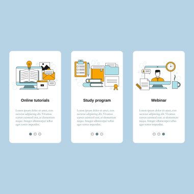 Çevrimiçi dersler, çalışma programı, Webinar. Web sitesi, mobil web sitesi, iniş sayfası için vektör şablonu, ui.