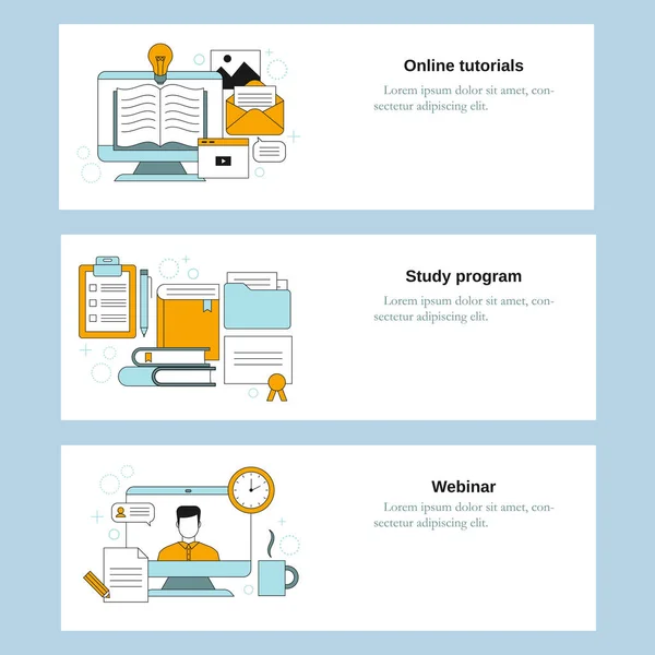 Online Tutorials Studieprogram Webinar Vektor Mall För Webbplats Mobil Webbplats — Stock vektor