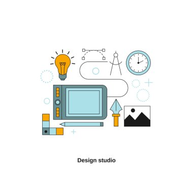 Stüdyo tasarımı. Web sitesi, mobil web sitesi, iniş sayfası için vektör şablonu, ui.