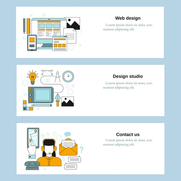 ウェブデザイン デザインスタジオ お問い合わせ ウェブサイト モバイルウェブサイト ランディングページ Uiのベクトルテンプレート — ストックベクタ