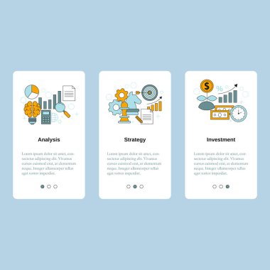 Analiz, Strateji, Yatırım. Web sitesi, mobil web sitesi, iniş sayfası için vektör şablonu, ui.