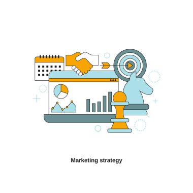 Pazarlama stratejisi konsepti. Web sitesi, mobil web sitesi, iniş sayfası için vektör şablonu, ui.