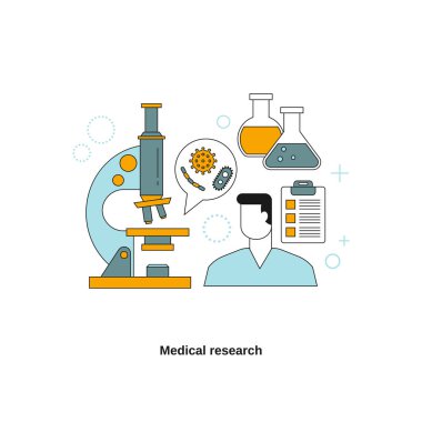 Tıbbi araştırma konsepti. Web sitesi, mobil web sitesi, iniş sayfası için vektör şablonu, ui.