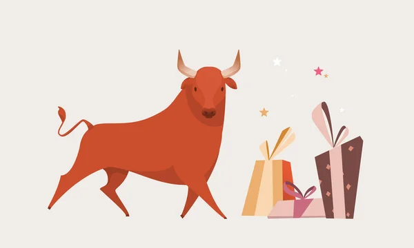 Красный бык выделил иллюстрацию для поздравительных открыток на новый год. Булл китайский символ на новый 2021 год Стоковая Иллюстрация