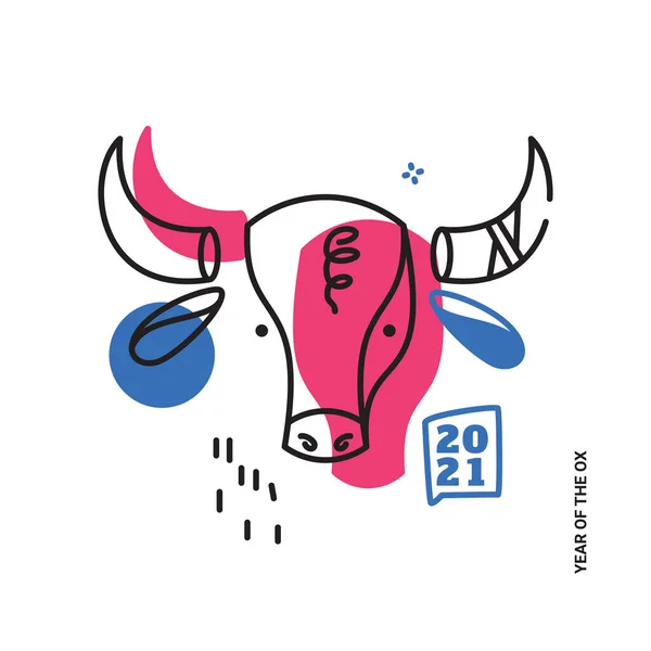 Tête de taureau pour une bannière dans un réseau social. Dans un style abstrait avec des éléments pop art modernes. 2021 année du taureau. — Image vectorielle