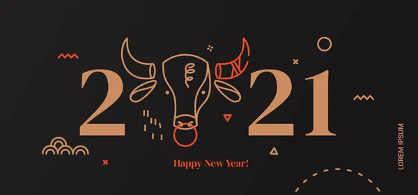 Иллюстрация к году быка. Стильная карта на 2021 год в тонких строках — стоковый вектор