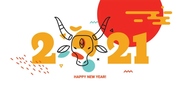 Горизонтальное знамя в китайском стиле с быком. Новый 2021 год. Лицензионные Стоковые Иллюстрации
