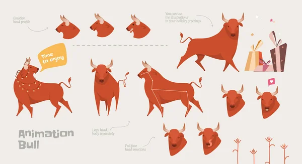 Рисунок анимационного быка для анимации 2021 года. Стоковый вектор