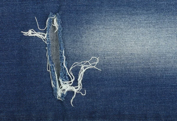 Sötét Indigó Kék Mosott Pamut Jeans Farmer Textúra Háttér Lyuk — Stock Fotó