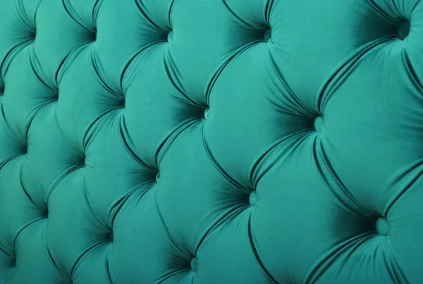 Teal Bleu Capitone Fond Textile Avec Boutons Style Rétro Chesterfield — Photo