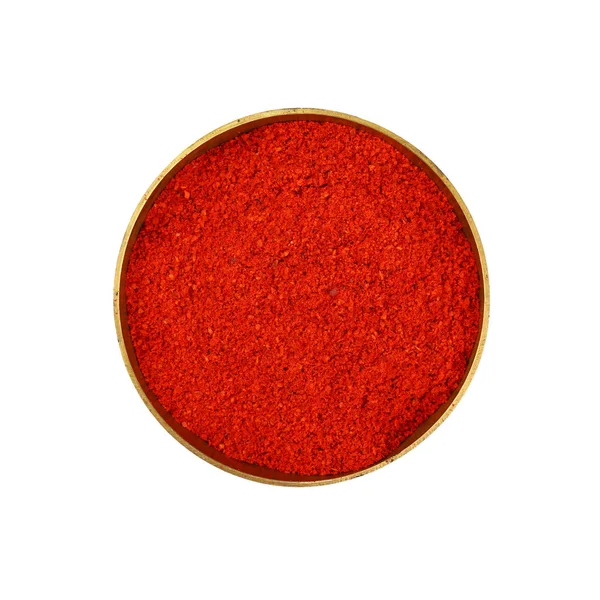 Fermer Bol Métal Bronze Rempli Piment Rouge Poudre Paprika Isolé — Photo