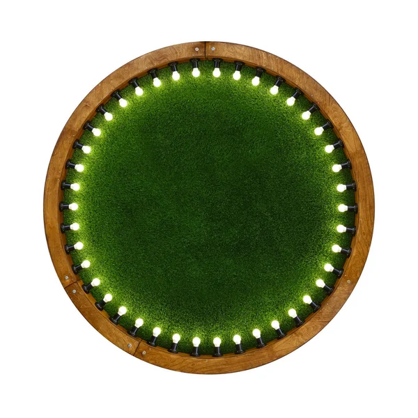 Jeden Kształt Okrągły Drewniany Pierścień Światła Rama Żarówek Tło Podświetlane — Zdjęcie stockowe