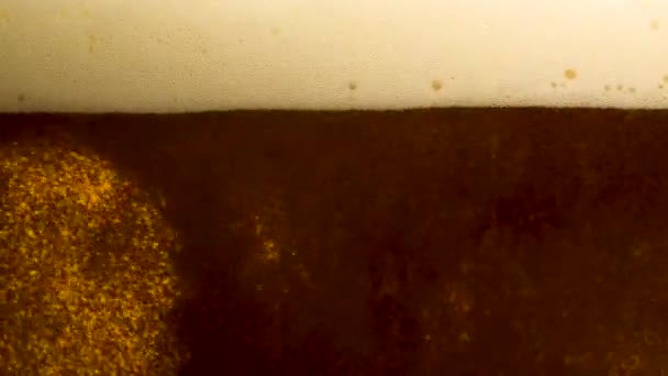 Close Background Pouring Lager Beer Bubbles Froth Glass Low Angle — Stock Video