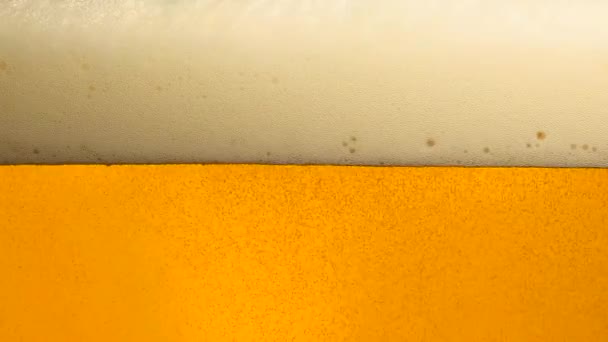 Close Background Pouring Lager Beer Bubbles Froth Glass Low Angle — Stock Video