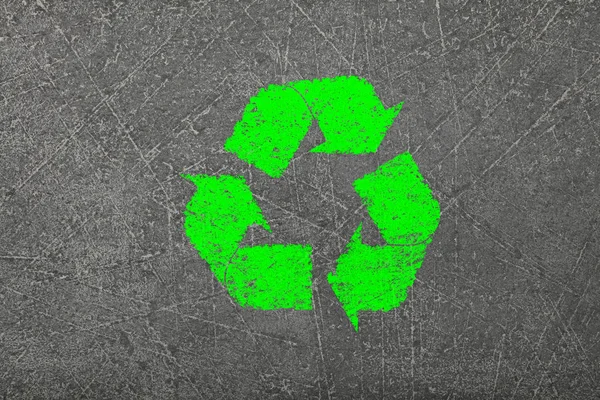 Grunge Oneffen Donkergrijs Betonnen Ondergrond Textuur Met Groene Grunge Recycling — Stockfoto