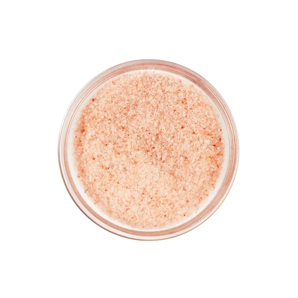 Close-up van glazen kom roze Himalaya zout — Stockfoto