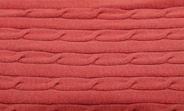 Close Achtergrond Van Roze Rood Gebreide Wol Jersey Stof Textuur — Stockfoto