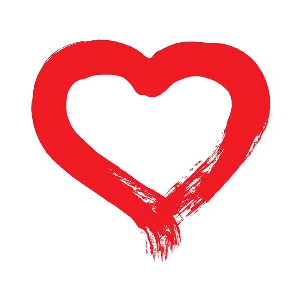 Beyaz Arkaplanda Izole Edilmiş Kırmızı Kalp Şeklindeki Grunge Fırça Darbesinin — Stok Vektör