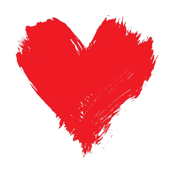 Vektor Illustration Grunge Penseldrag Målade Rött Hjärta Form Isolerad Vit — Stock vektor