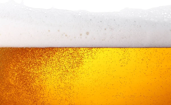 Close Background Texture Lager Beer Bubbles Froth Glass Low Angle — Stock Photo, Image