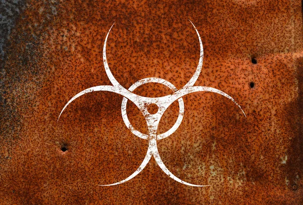 Vit Biohazard skylt över rost metall bakgrund — Stockfoto