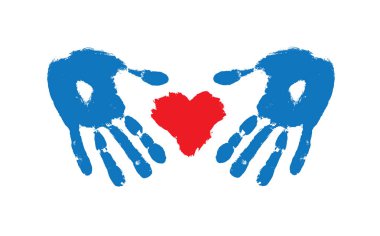 Brushstroke boyalı kırmızı kalp ve eller