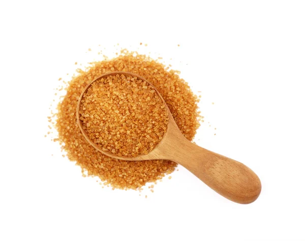 Close up scoop of brown cane sugar on white — Stock Photo, Image