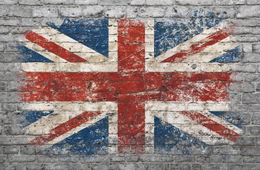 Tuğla duvara boyanmış Britanya bayrağı