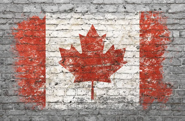 Bandera de Canadá, pintado en la pared de ladrillo — Foto de Stock