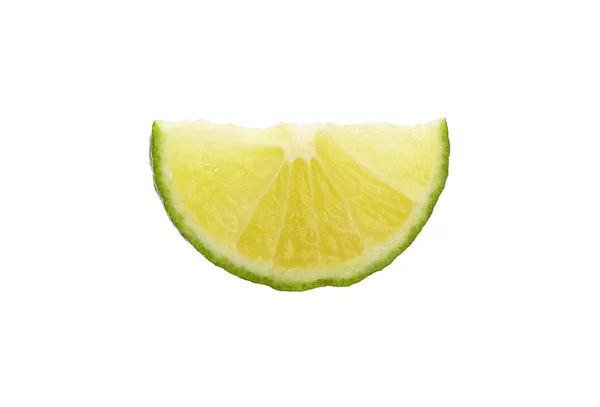 Close up cut slice of green lime over white — Stock Photo, Image