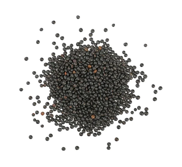 白で隔離された黒ベルーガレンズ豆のヒープ — ストック写真