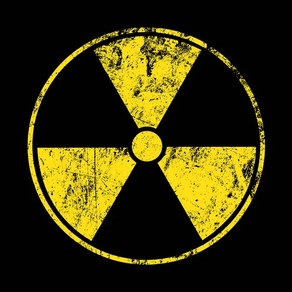 검은 배경 위에 노란색 방사선 기호 — 스톡 벡터