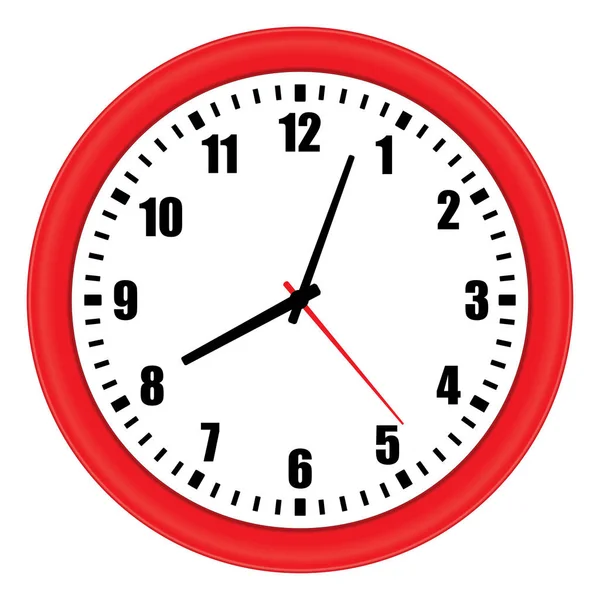 Vector illustration of red wall clock over white — Stock Vector