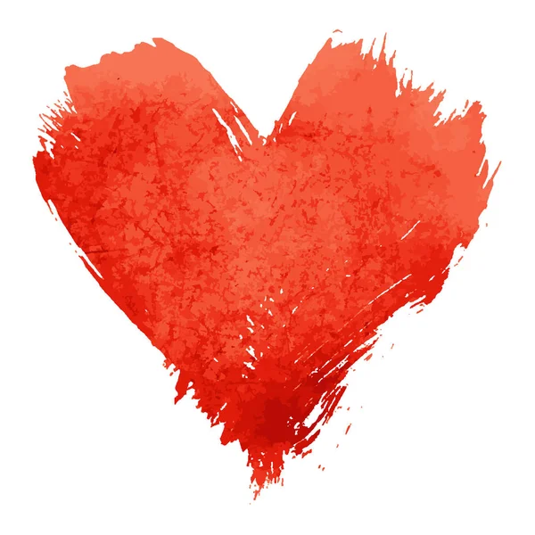 Acuarela roja pintado forma de corazón en blanco — Vector de stock