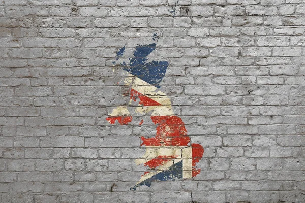 Vlaggenkaart van Groot-Brittannië geschilderd op bakstenen muur — Stockfoto