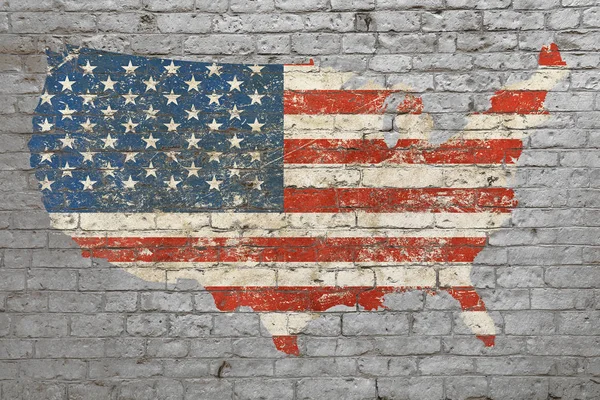 Flag map of USA painted on brick wall — Stock Photo, Image