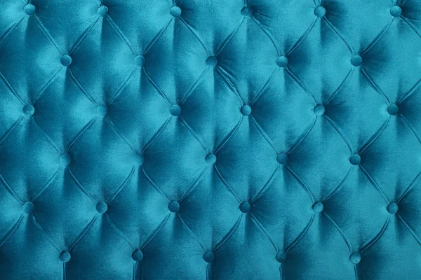 Teal blå capitone tuftade tyg klädsel textur — Stockfoto